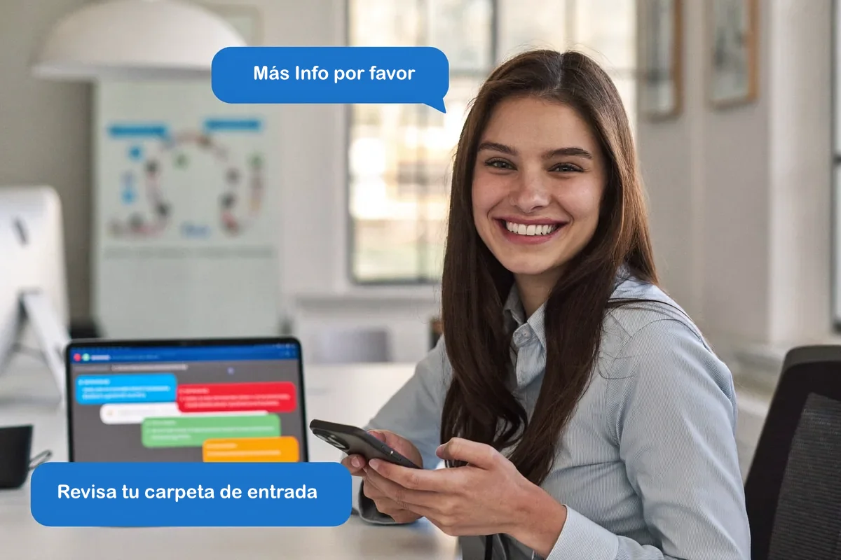 Community manager respondiendo mensajes de clientes desde su teléfono