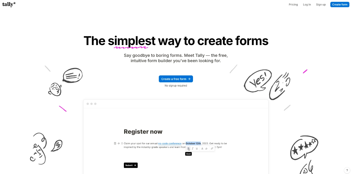Formulario creado con Tally con lógica condicional